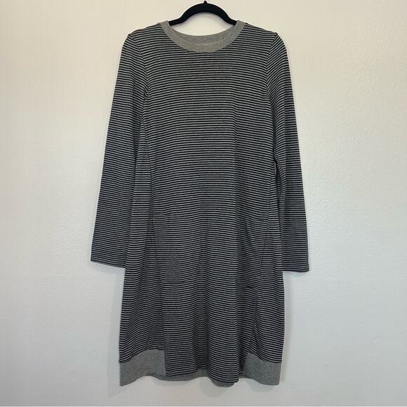 J Jill French Terry Shift Knit Dress Gray Blue Stripe Women's Size Small - Picture 3 of 10